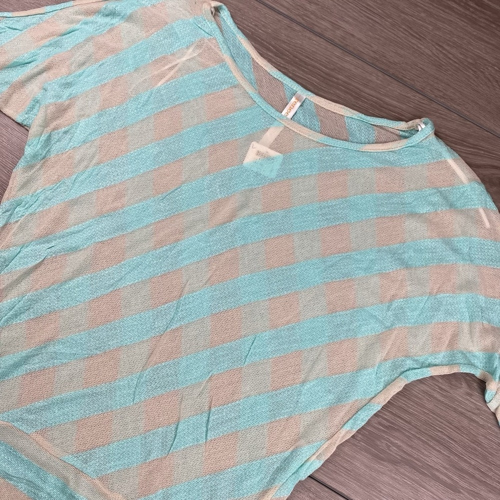 Renee C Women's Rayon Blend Sheer Dolman Top Blue Grey‎ Stripes Large